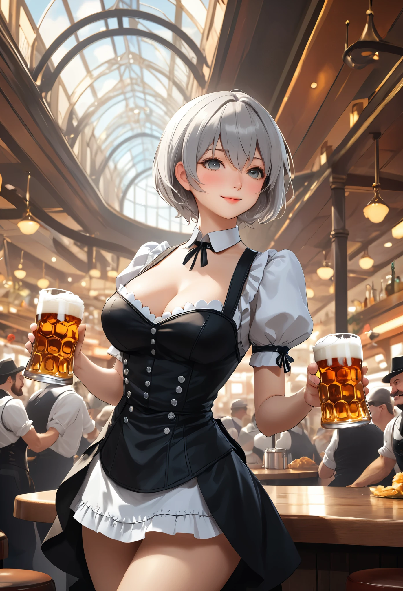 (YoRHa 2B, 2B, One sexy girl, alone, Big swinging bust:1.3), complicated, elegant, Very detailed, Digital Painting, artステーション, コンセプトart, Smooth, Sharp focus, shape, artジャム、Greg Rutkowski、Alphonse Mucha、William Adolphe Bouguereau、art：Stephanie Law , nature, Full Shot, Symmetric, Greg Rutkowski, Charlie Bowwater, beep, Unreal 5, Surreal, Dynamic Lighting, ファンタジーart, (hooters, Oktoberfest, waitress:1.7), smiling to guests, cheers