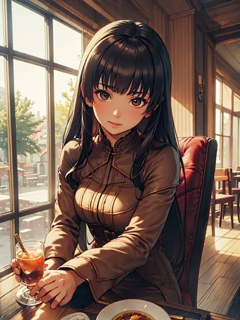 (​masterpiece、top-quality、hight resolution), In a cozy café, the scene is viewed from the perspective of someone having tea with...