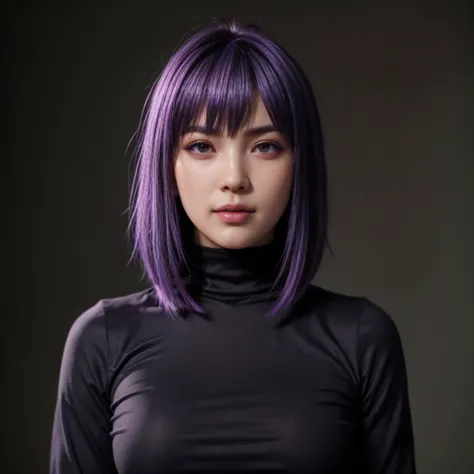 ayane, purple hair, (best quality, ultra-detailed), (realistic:1.37), beautiful and detailed face, ultra-realistic texture, deli...