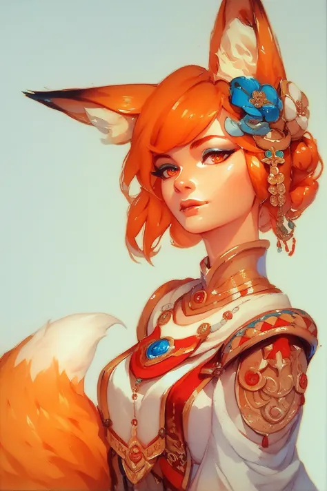 (best quality, masterpiece)
		1girl,
		sen, animal ears, tail, fox ears, fox girl, fox tail, hair flower, hair ornament, orange ...