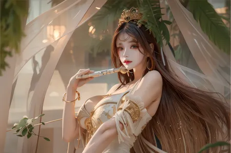 there is a woman with long hair and a crown on her head, trending on cgstation, a beautiful fantasy empress, artwork in the styl...