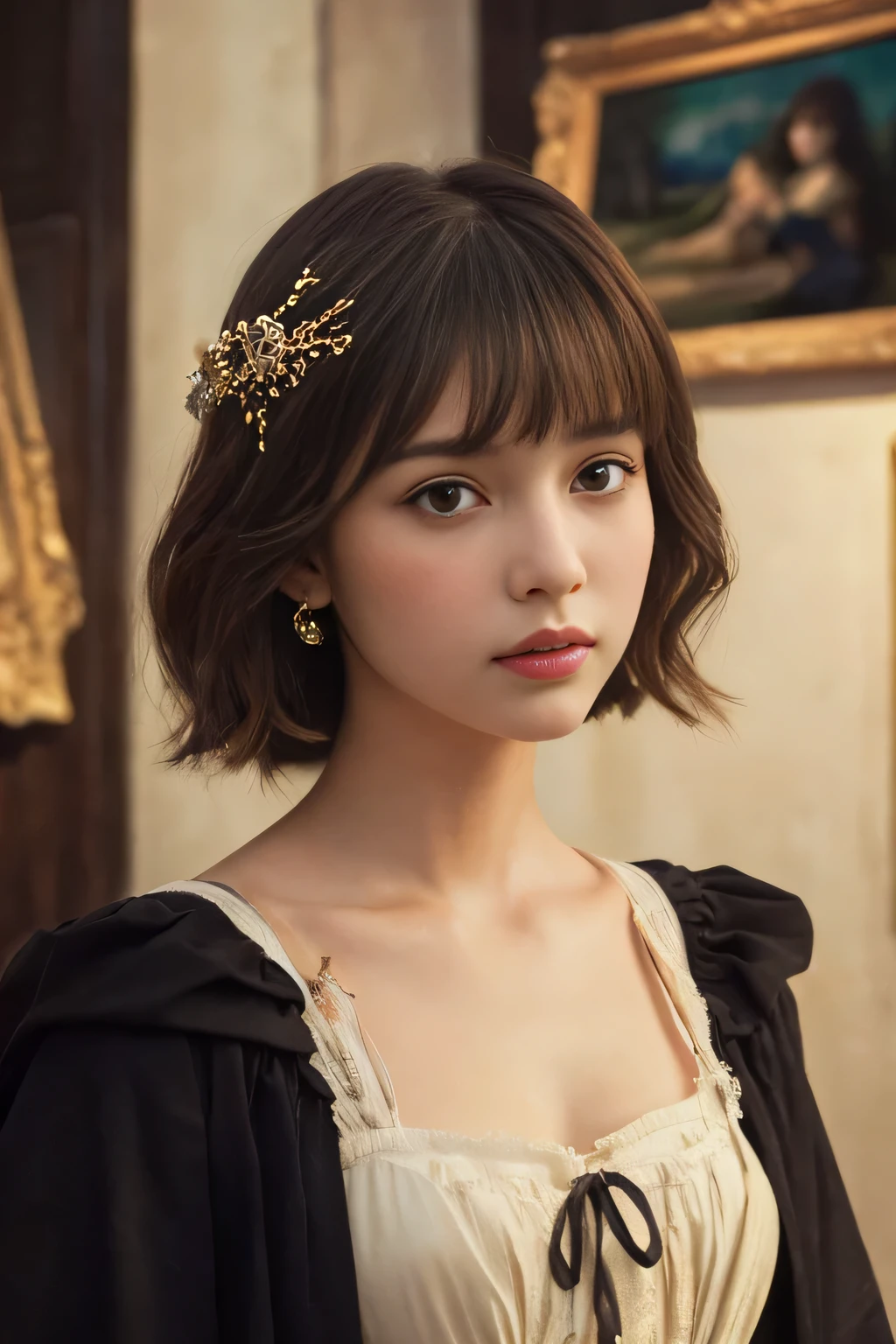 
((masterpiece:1.4, Highest quality)), (Realistic photos:1.4), 
((1 girl)), (Otherworldly beauty), (dream-like),
(超High resolution:1.2), Very delicate and beautiful, wonderful, Very detailed CG Unity 8k wallpaper, Very detailed, High resolution, 
Soft Light, Beautiful detailed girl, Very detailedな目と顔, Beautiful and detailed nose, Beautiful and detailed, 
(Dressed in 19th century French costume:1.3),
Cinema Lighting, Perfect Anatomy, Slender body, (Parted bangs),
(The world of Barbizon School masterpieces:1.5), 
Cowboy Shot