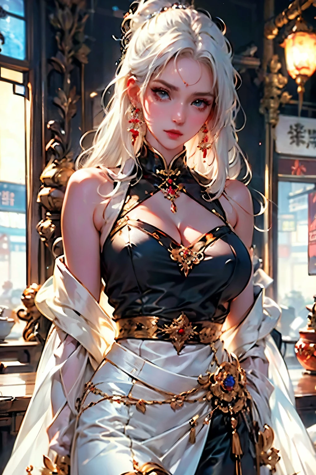 um close de uma mulher com cabelos brancos e uma máscara branca, linda pintura de personagem, Guweiz, artwork in the style of Guweiz, divindade de cabelos brancos, por Yang J, arte de personagem épica e requintada, arte de personagem impressionante, por Fan Qi, por Wuzhun Shifan, Guweiz on pixiv artstation, risbeauty chinesa,
