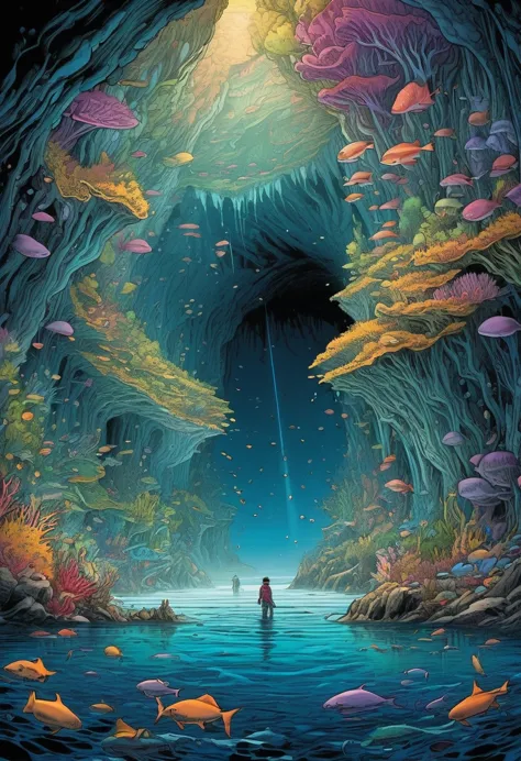 Deep Sea Reveal Cave、high ceiling cave、diego gisbert lawrence、Josan Gonzalez、By Dan Mumford、Picture book illustrations、Psychedel...