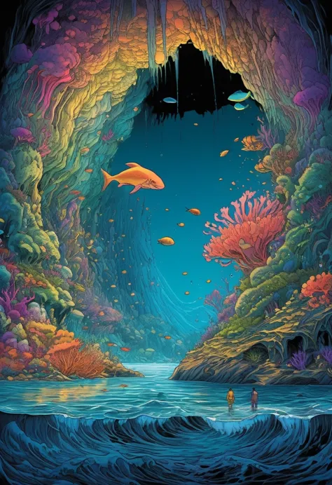 Deep Sea Reveal Cave、high ceiling cave、diego gisbert lawrence、Josan Gonzalez、By Dan Mumford、Picture book illustrations、Psychedel...