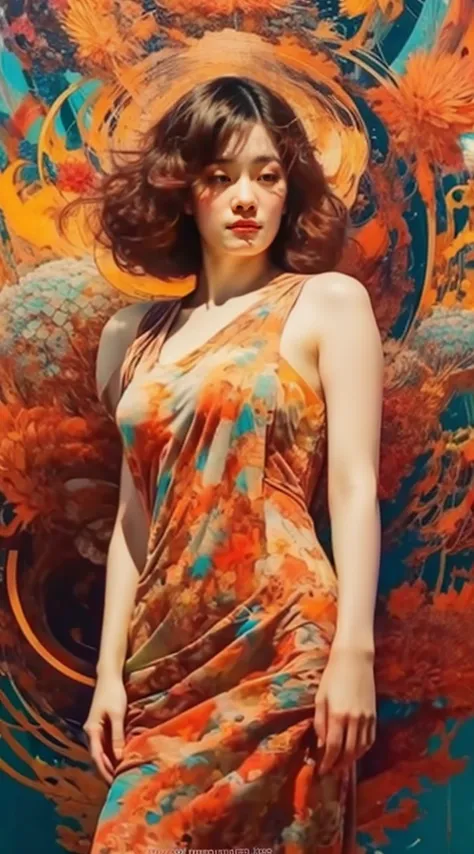 art,oil poster, abstract,, asian woman, 8k, big butt, there is a large cloth covering the chest.. put your hands on your chest..