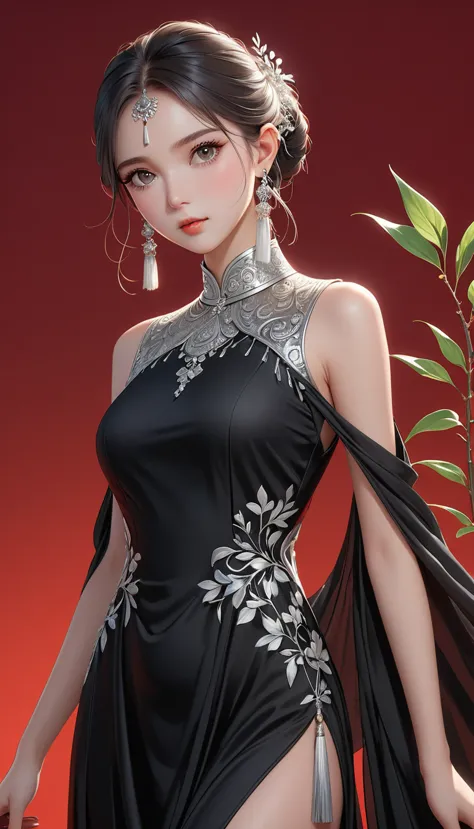 (masterpiece，high quality，8K).beautiful girl，Ethnic evening dress：1.5.Skin details，Bright Eyes，Thick eyelashes，Unique，Staring at...
