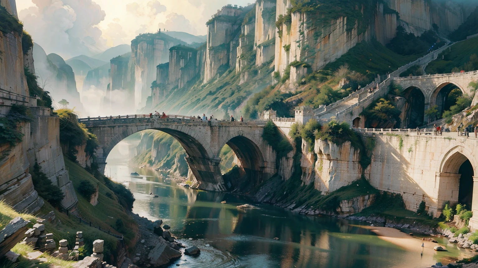 a beautiful scenic landscape of the yellow river in china, ancient chinese architecture, traditional chinese culture, rolling hills, flowing river, stunning cliffs, lush greenery, dramatic lighting, cinematic composition, intricate details, highly detailed, photorealistic, award winning digital art, vibrant colors, dramatic shadows and highlights, moody atmosphere, epic scale, masterpiece