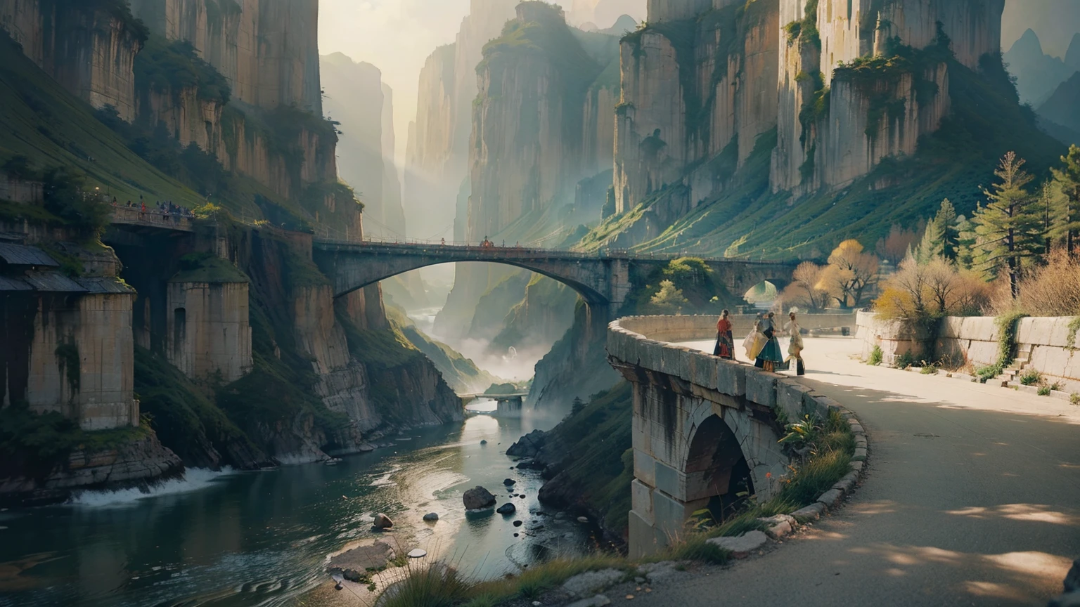 a beautiful scenic landscape of the yellow river in china, ancient chinese architecture, traditional chinese culture, rolling hills, flowing river, stunning cliffs, lush greenery, dramatic lighting, cinematic composition, intricate details, highly detailed, photorealistic, award winning digital art, vibrant colors, dramatic shadows and highlights, moody atmosphere, epic scale, masterpiece