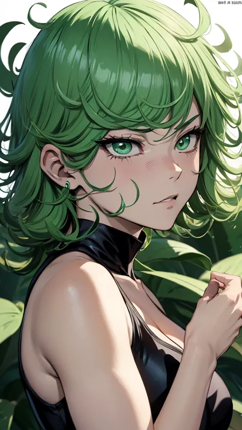 tatsumaki from one punch man crying, in pain, weeping, bruise mark on cheek, official anime art