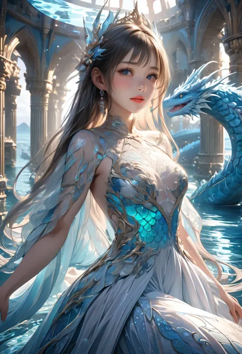 undersea Dragon Palace, Cute Princess Otohime, long flowing hair, Beautiful attention to detail, Beautiful lip detail, Highly de...