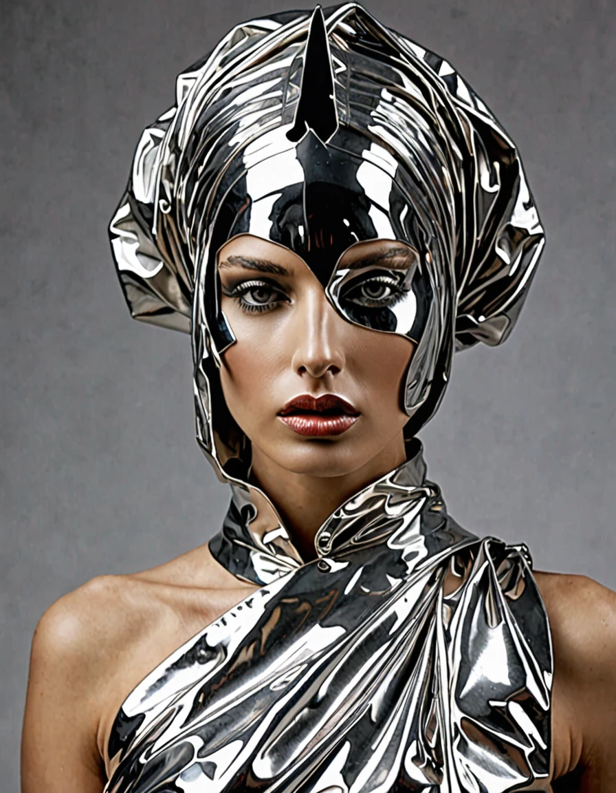 ouais!, créature féminine sans visage, Visage caché, vogue, bizarre, Sculpture, Grèce, haute couture, Sorcière, Voile, pâle, étonnant, couverture de mode, fluide, fou, statue, cyborg, chef-d&#39;œuvre, tissu, cacher le visage, éclairage dramatique, Fond noir, hdr, détaillé, Hilarant, Beau