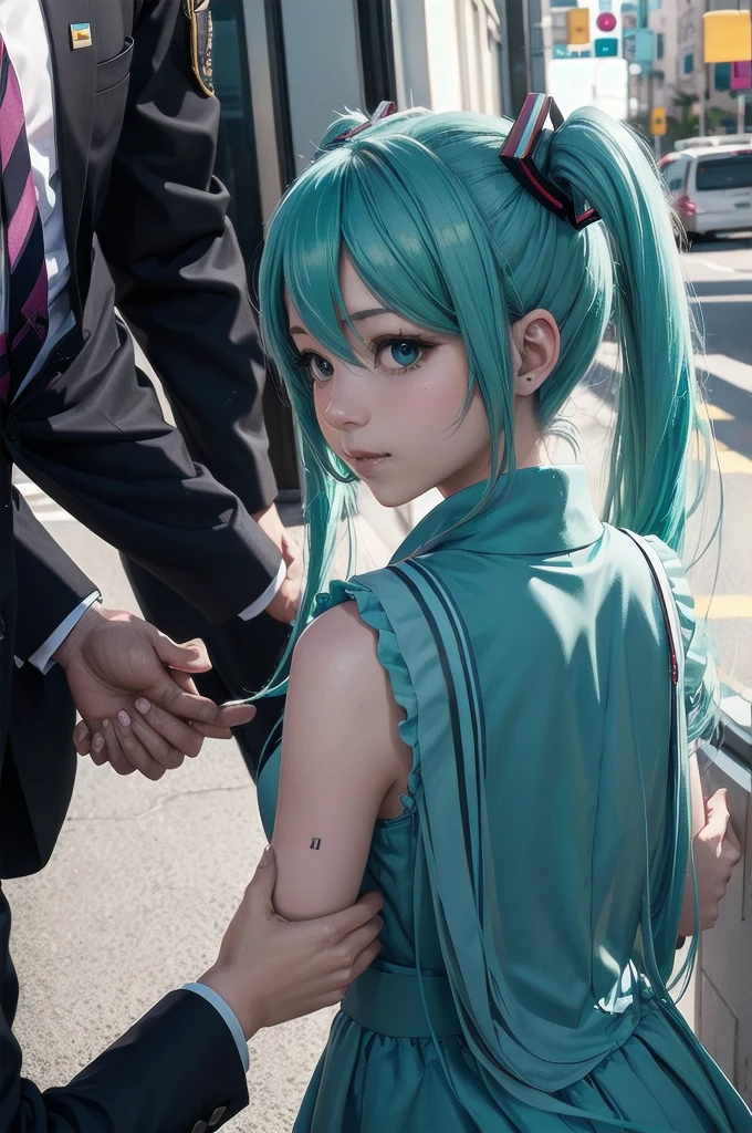 Hatsune Miku estrechando la mano de Obama