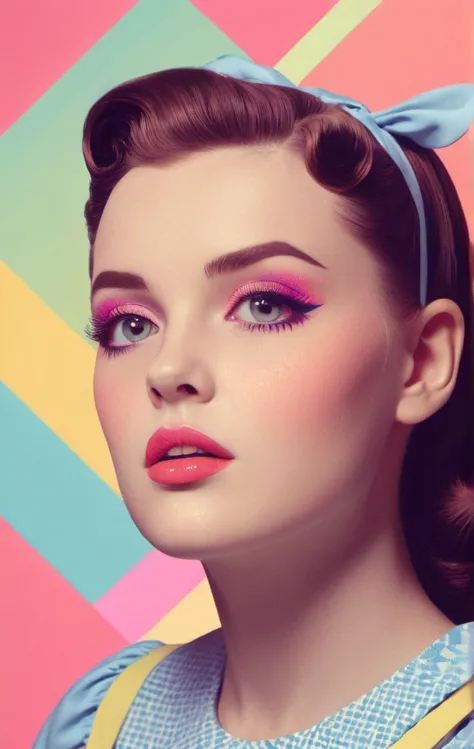 pop art style, pastel colors, Dorothy Gale, colorful godrays, geometric gradients
