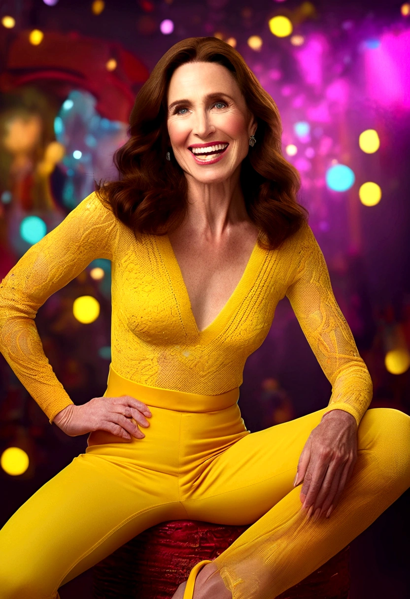 Una mujer mimi rogers (30 años) en un sexy traje amarillo transparente -  SeaArt AI