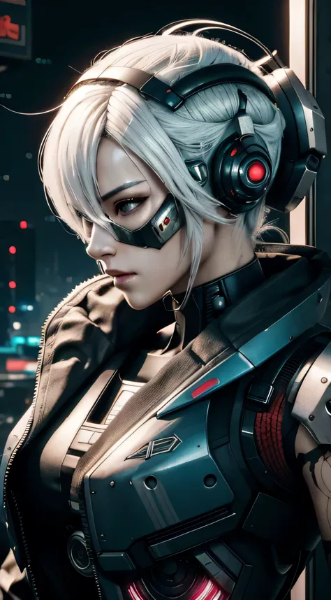 a close up of a person wearing a helmet, cgsociety 9, beautiful robot character design, very beautiful cyberpunk samurai, hyper-...