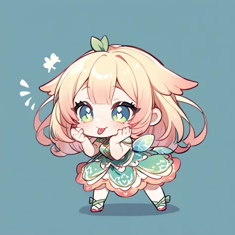 1 chibi fairy girl, funny pose, mocking pose, hands beside face sticking tongue out mocking pose