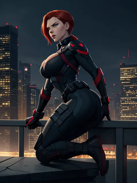 scarlett johansson as black widow, ((masterpiece)); ((natural beauty)); ((ultrarealistic green eyes)); both eyes are similar; ((...