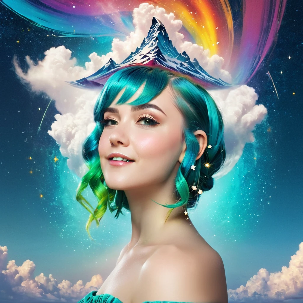 masterpiece,best quality,aesthetic,detailed face,subsurface scattering,dynamic angle, wrenchsfantasy,fantasy,1girl,photo of a cute girl,light smile,charming,20yo,Fishtail braid Hair.Asymmetrical bangs,Teal hair,glowing,cloud,colorful || starry,stars,spacecraft, space_style,style-swirlmagic,style-sylvamagic,rainbow-candy, brave, intricate, elegant, dramatic, divine, glowing, sharp focus, incredible detailed, creative, cinematic, fine detail, striking, pretty, perfect, artistic, exciting, marvelous, illuminated, loving, beautiful, enchanted, inspired, vibrant, light, winning, futuristic, best