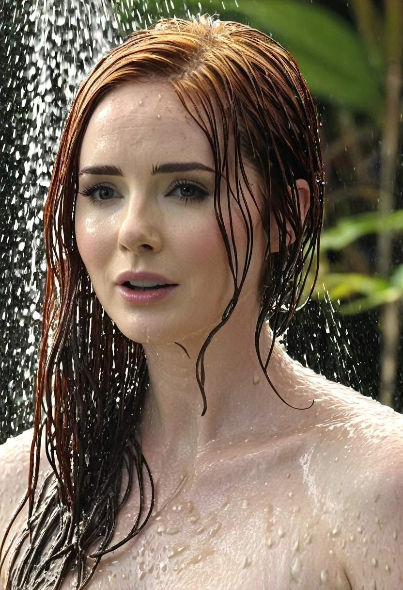 Karen Gillan en una ducha al aire libre Desnuda con el pelo mojado - SeaArt  AI