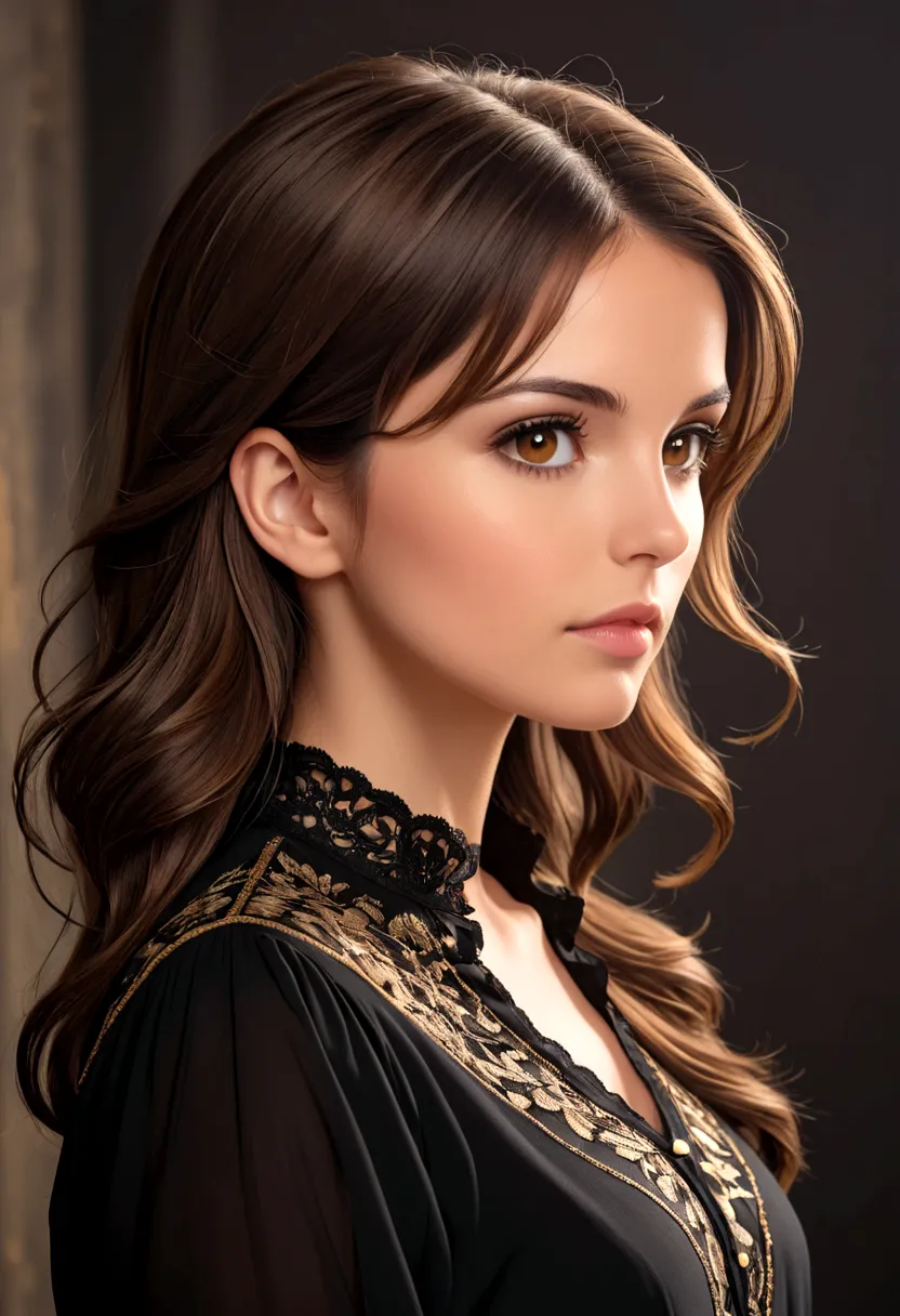 30-year-old woman with brown hair and brown eyes wearing a black blouse profile photo.