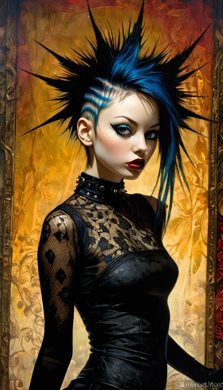 punk girl, eroticism, sex (best quality,4k,8k,highres,masterpiece:1.2),ultra-detailed,(realistic,photorealistic,photo-realistic:1.37),intricate details,vivid colors,sharp focus,professional,Dave McKean artwork, oil touch of surrealism,oil painting style,portrait,woman,beautiful detailed eyes,beautiful detailed lips,dreamlike atmosphere,shadow play,soft lighting,playful pose,minimalist room,dark hues,ethereal background,fantasy elements,texture,layered composition.
