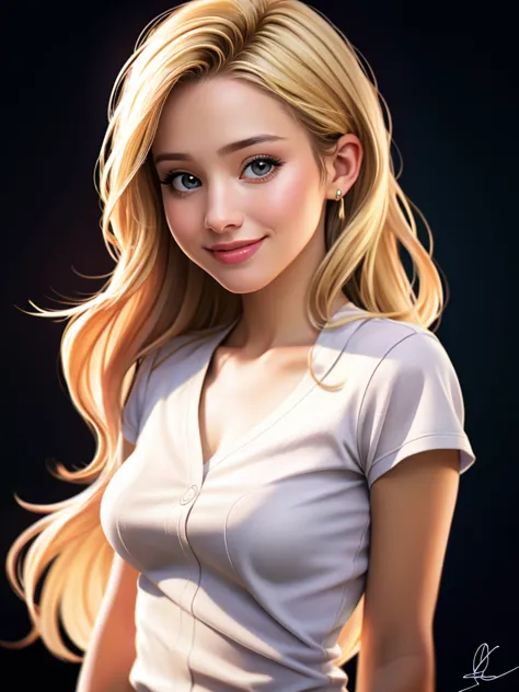 Realistic photo of a beautiful kr1st3nb woman,1girl,solo,long hair,breasts,looking at viewer,smile,blonde hair,simple background...