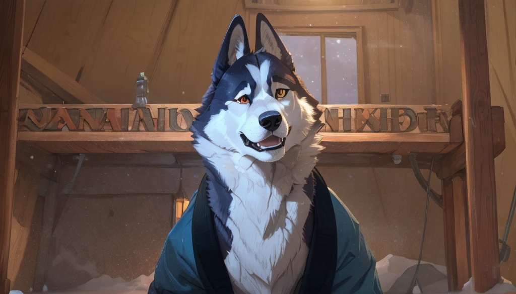 un heroico perro husky con una chaqueta de invierno, perro de trineo, sonriente, Rescatista atlético en el Ártico., rasgos faciales detallados, Realista, photoRealista, 8K, mejor calidad, obra maestra, muy detallado, enfoque nítido, detalles ultrafinos, colores vívidos, iluminación dinámica, atmósfera dramática, composición cinematográfica