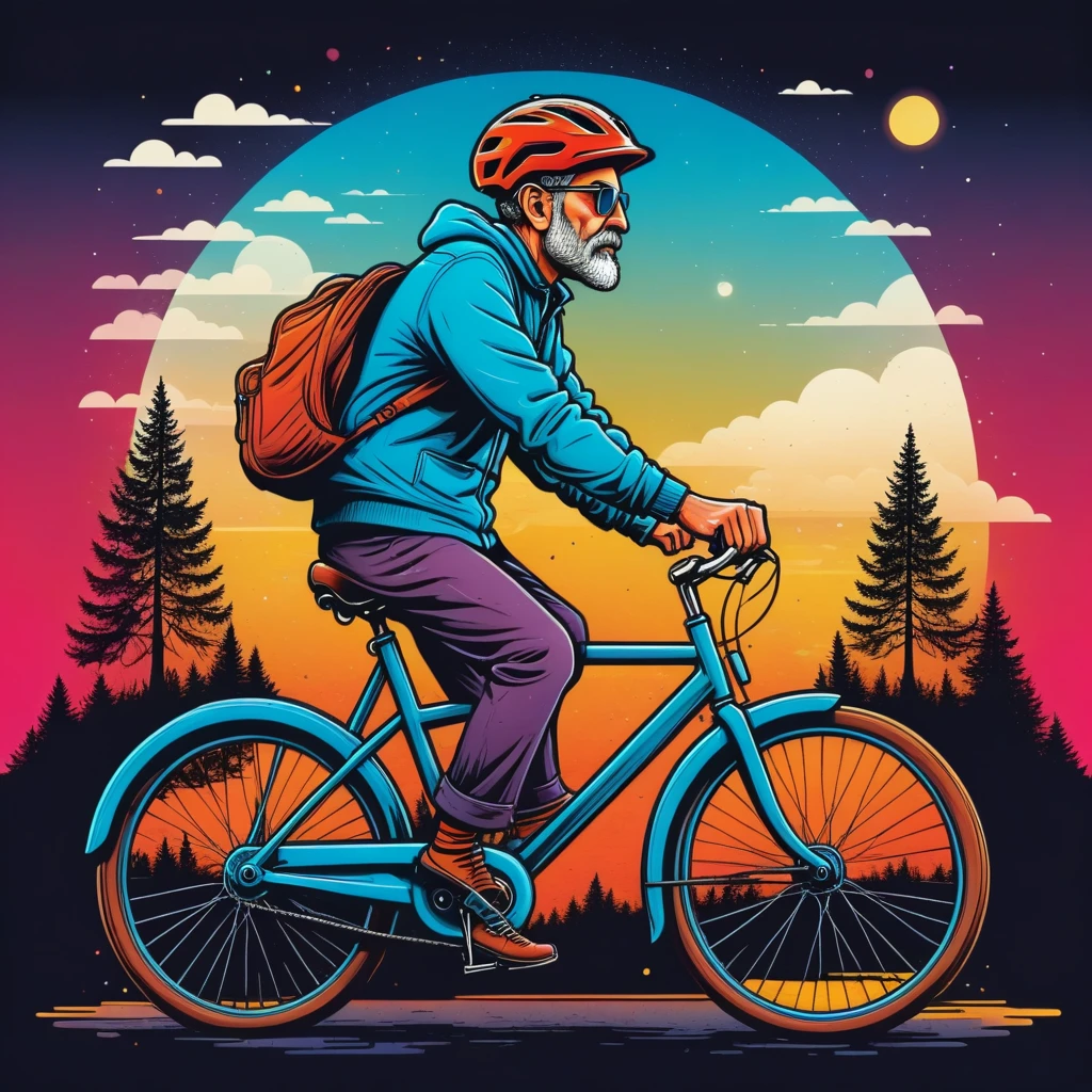 Gráficos vetoriais aesthetic, imagem surreal no estilo de H..gram. Poços, Quando vejo um homem adulto de bicicleta, Estou calmo para a humanidade., Gráficos vetoriais, Alta resolução, Contornos claros, colorido degradado