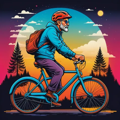 Vector graphics aesthetic, Surreal image in the style of H..gram. Wells, When I see a grown man on a bicycle, I am calm for huma...