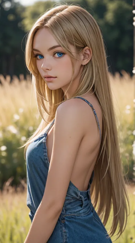 blonde straight  hair, blue eyes, high quality photography, hdr, smooth, sharp focus, high resolution, bokeh, deep of field, 