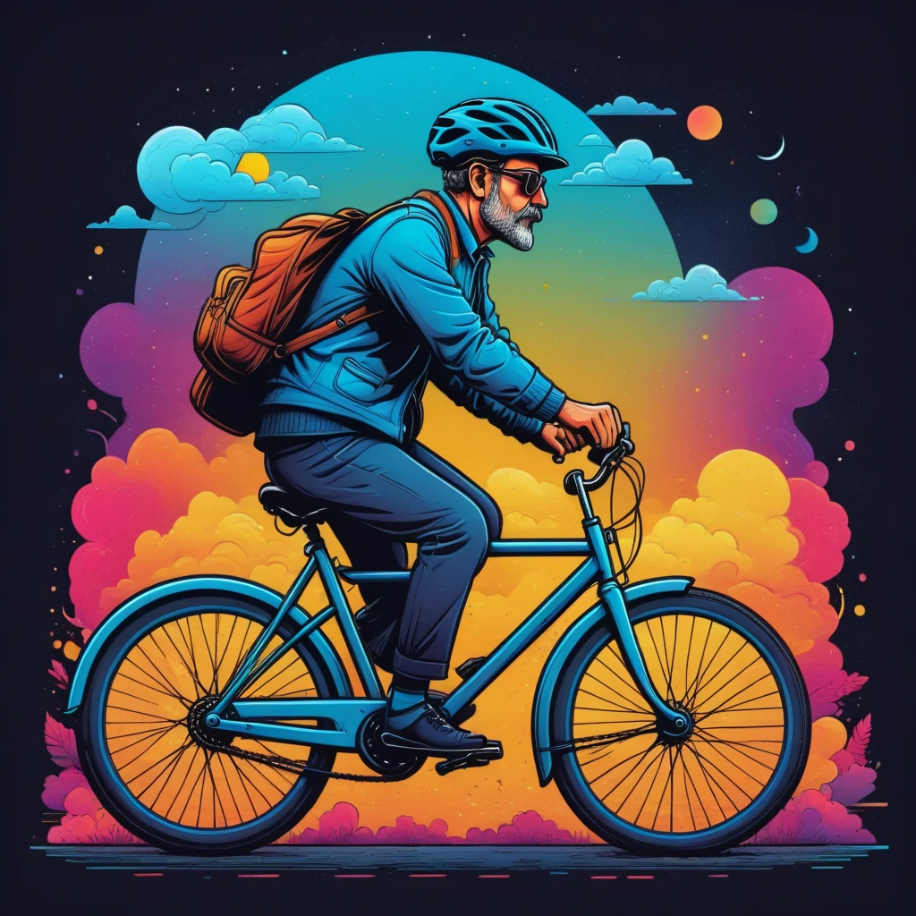 gráficos vectoriales aesthetic, Imagen surrealista al estilo de H...gramo. Pozos, Cuando veo a un hombre adulto en bicicleta, Estoy tranquilo por la humanidad.., gráficos vectoriales, Alta resolución, Contornos claros, colorido degradado