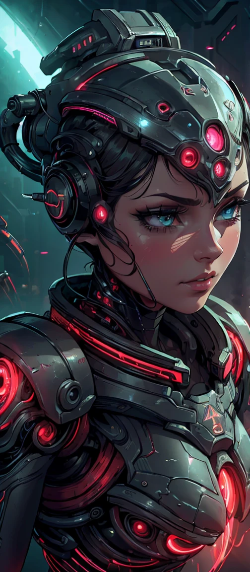 beautiful detailed eyes, beautiful detailed lips, extremely detailed eyes and face, long eyelashes, 1girl, alien, biopunk, cyborg, futuristic, sci-fi, intricate details, intricate machinery, glowing circuits, neon lights, dark atmosphere, dramatic lighting, cinematic composition, vivid colors, (best quality,4k,8k,highres,masterpiece:1.2),ultra-detailed,(realistic,photorealistic,photo-realistic:1.37)