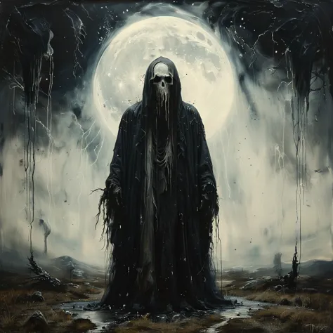 A faceless ghost floating in the moonlit mist, Storm lighting, Mad MTRX