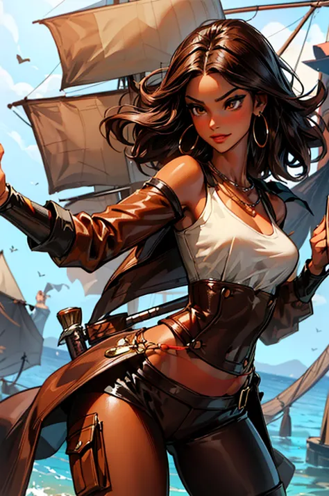 (masterpiece), best quality, expressive eyes, perfect face, (pirate ship background), (standing), (smirk), (closeup view), (1gir...