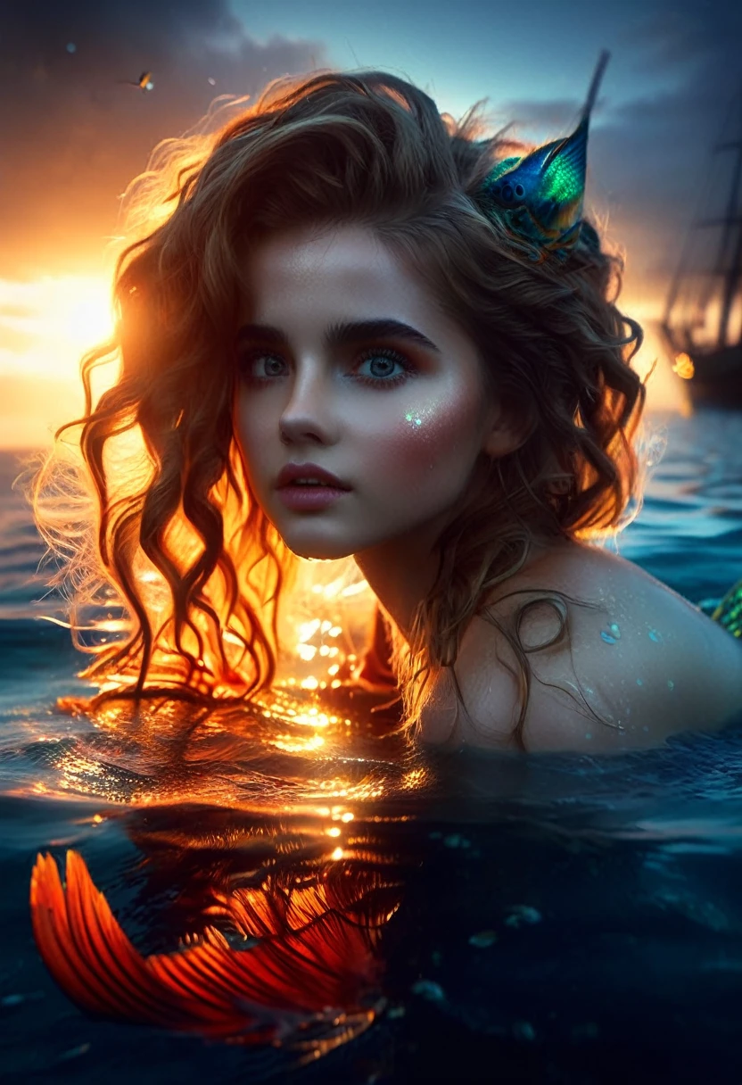 (best quality,4k,8k,highres,masterpiece:1.2),ultra-detailed,(realistic,photorealistic,photo-realistic:1.37),1girl, beautiful detailed eyes, beautiful detailed lips, extremely detailed face, long eyelashes, Emma Watson as a mermaid, mermaid tail, underwater scene, coral reef, colorful fish, glowing bioluminescent algae, shimmering scales, seaweed, dramatic lighting, vibrant colors, cinematic composition