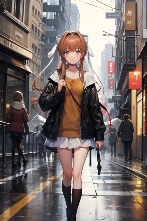 monika in the rain in the city