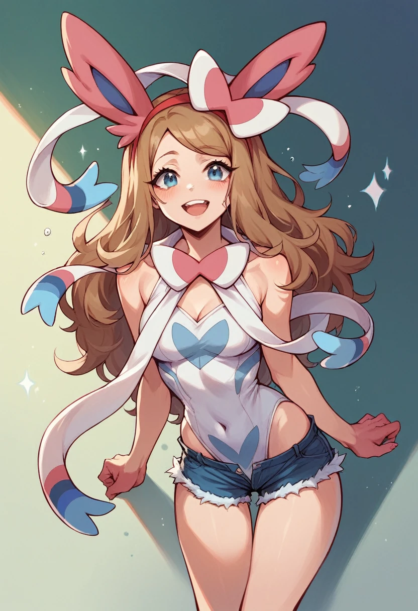 Pokemon trainer Serena doing a sexy Sylveon bodypaint cosplay - SeaArt AI