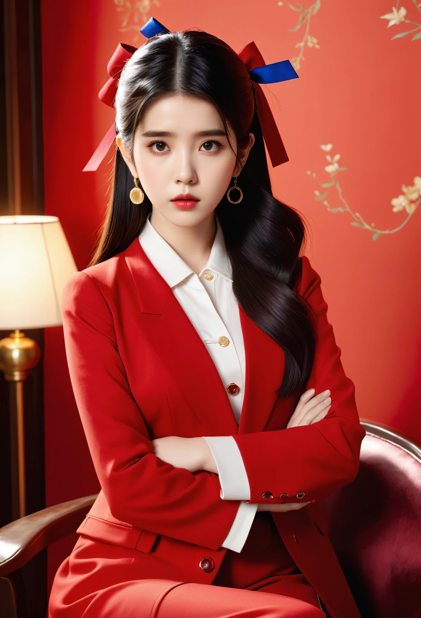 IU, Serious look, Model shooting style, (Extremely detailed CG unity 8k wallpaper), Full-length photos of the world&#39;s most beautiful artworks, Medieval Armor, Professional Majestic Oil Paintings by Ed Blinkey, Artie Guerin, Studio Ghibli, author：Jeremy Mann, Greg Manches, Antonio Moro, Popular on ArtStation, Popular on CGsociety, complex, High Detail, Clear focus, dramatic, Photorealistic art by midjourney and greg rutkowski, Beautify the face,
