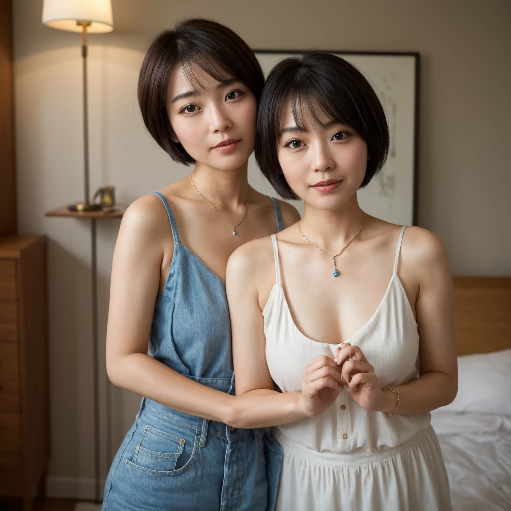 (highest quality、8k、32k、masterpiece、Hmph:1.2)、Photo of beautiful Japan woman in her 30s、very short hair、short hair、Shortcuts、Upper Body、necklace、Shooting from the sky、Don&#39;Don&#39;t look at the camera、(Realistic、Photorealistic:1.37)、1 girl、Photographed in natural light、Physically Based Rendering、Excellent image quality、High resolution、1080p、(Detailed facial depiction)、(Detailed description of the hands)、(Detailed CG)、Rich details、(exquisite features)、(Best image quality)、(masterpiece)、(Beautiful Eyes)、Delicate clavicle、Various poses、profile、White wall、Taken in front of a white door、(A room with a white wall and a window)、Earrings、Laughter、Spring Clothes、((Long sleeve dress))、Look Down、Downward