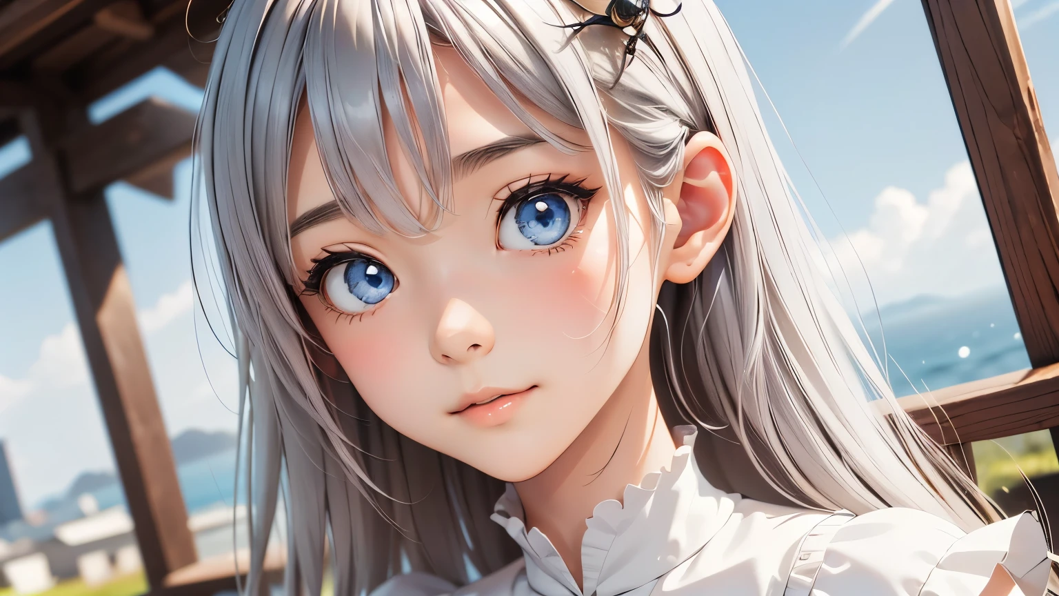 detailed face, cute face, ((masterpiece)), (Highest quality))), (Character design sheet, National costume, same characters, front, ~ side, return), figure, 1 girl, whole body, Silver Hair, eyes hair, Beautiful Eyes, Princess Cut, Environmental change scene, Short skirt, Shyness, woman, girl, Are standing, Gothic Lolita, VTuber, Chartern Betarola, (simple returnground, white returnground: 1.3) ( masterpiece:1.2), (Highest quality:1.3)