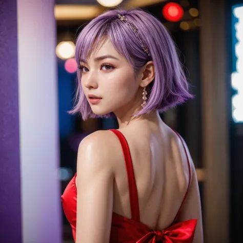 Ayane, purple hair, (best quality, ultra-detailed), (realistic:1.37), beautiful and detailed face, ultra-realistic texture, deli...