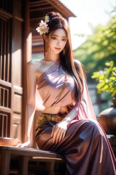 Realistic depiction of a Chinese ancient beauty with colorful makeup, playing black guzheng in a traditional courtyard, elegant ...
