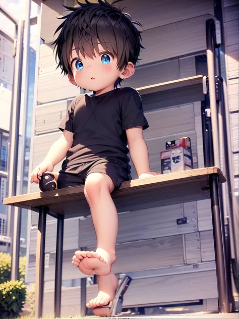 anime character sitting on a ledge in a cat t-shirt, Boy Anime, anime moe art style, high quality anime artstyle, not anime styl...