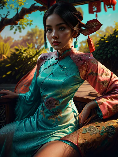 ((a detailed beautiful girl with Cheongsam in Cantonese, It is a type of female dress of Manchu origin used in China, beautiful ...