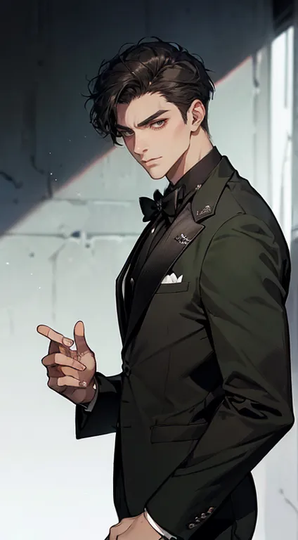 ((a young man in a black suit and tie)), taken in the early 2020s, gotham, alejandro, he looks very sophisticated, (((left side ...