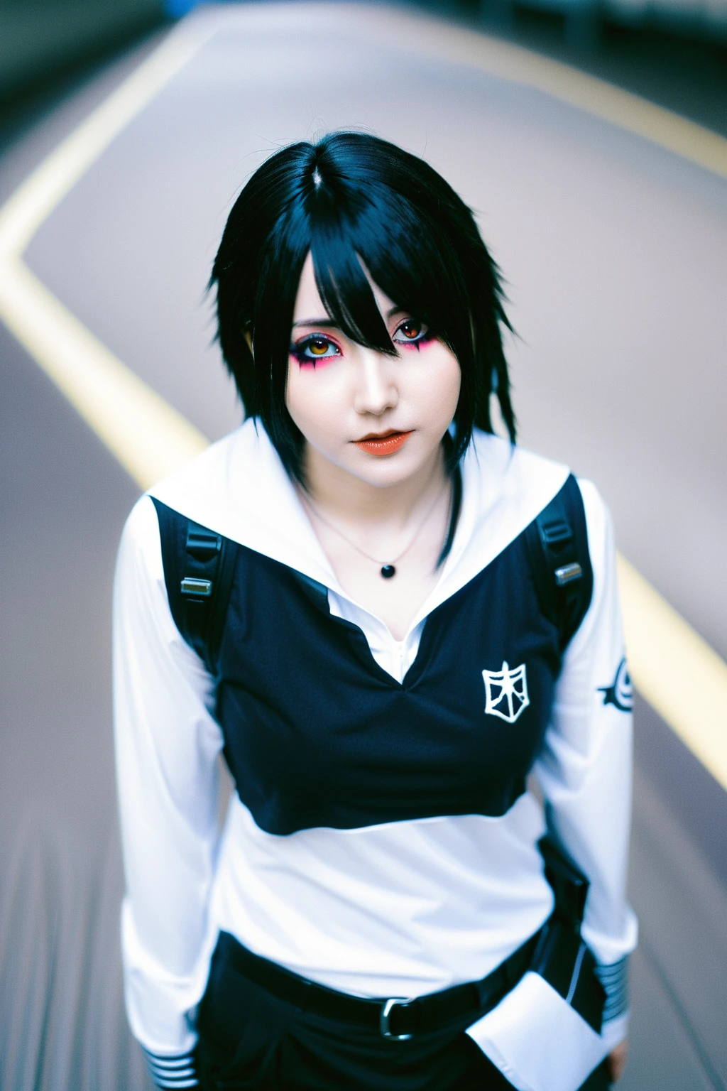 Hay una mujer con cabello negro y una camisa blanca, cosplay chica anime -  SeaArt AI