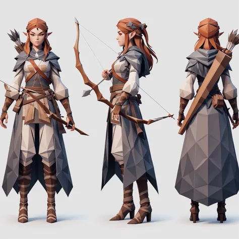 Low poly archer, –stylize 200, white background, ambient occlusion, unity engine 