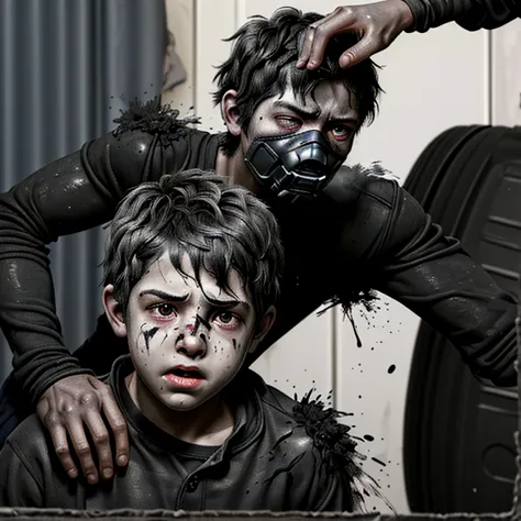 brothers of a boy covered in soot after being caught in an explosion while misbehaving