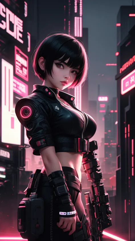 girl with short hair, cyberpunk style, best quality